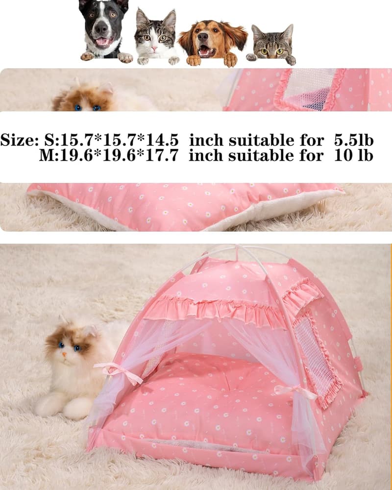 Cat Tent Bed for Small Pets - Pink Indoor/Outdoor Cave House