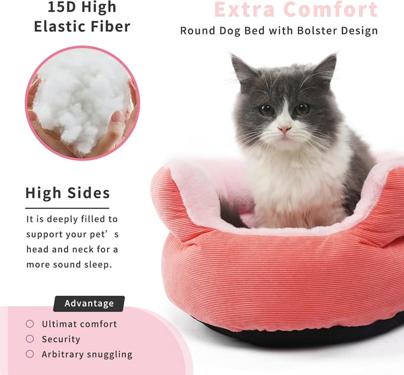 Round Pink Puppy Bed for Small Dogs - 16-Inch Design