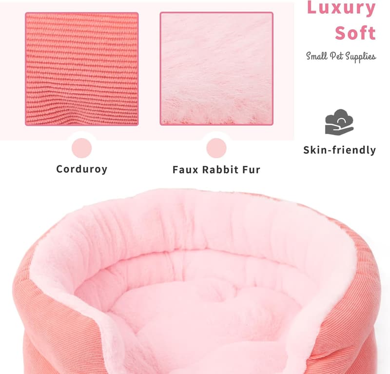 Round Pink Puppy Bed for Small Dogs - 16-Inch Design
