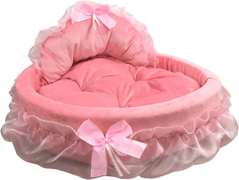 Princess Dog Bed with Ruffled Lace & Detachable Cushion