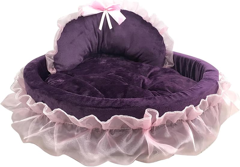 Princess Dog Bed with Ruffled Lace & Detachable Cushion