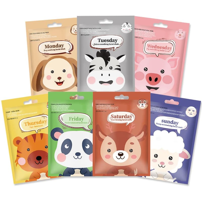 Animal Character Sheet Masks Set for Kids & Teens, 7 Pack