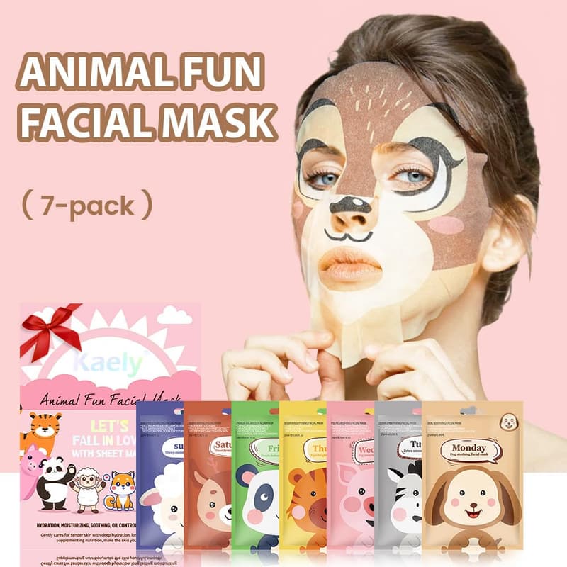 Animal Character Sheet Masks Set for Kids & Teens, 7 Pack