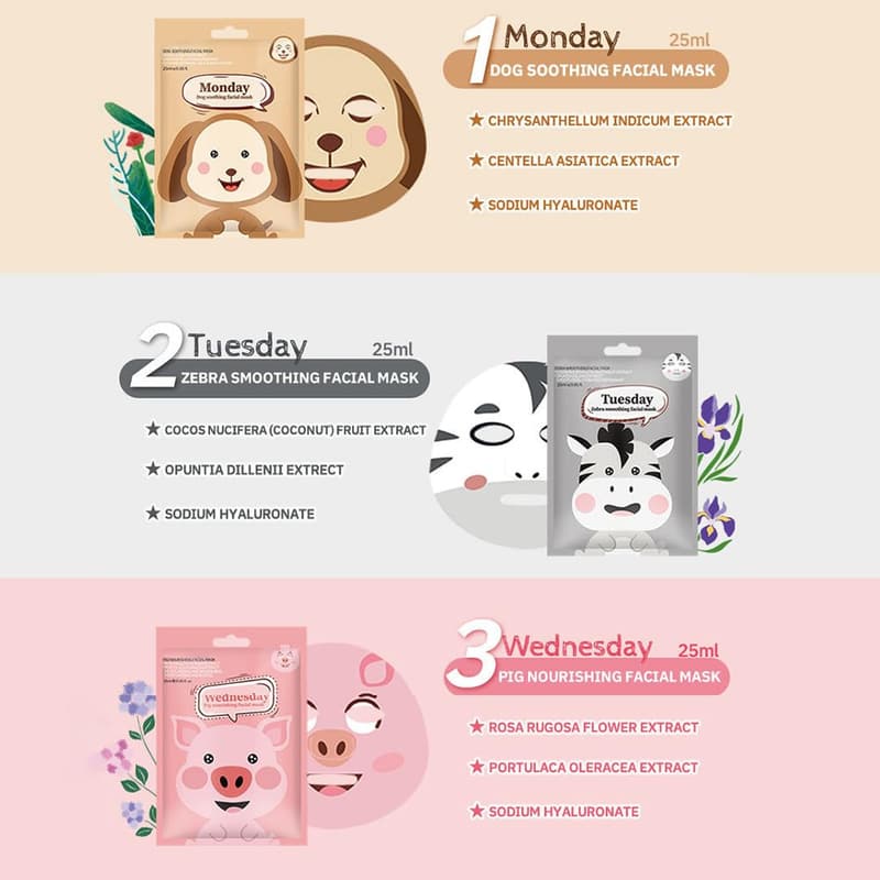 Animal Character Sheet Masks Set for Kids & Teens, 7 Pack