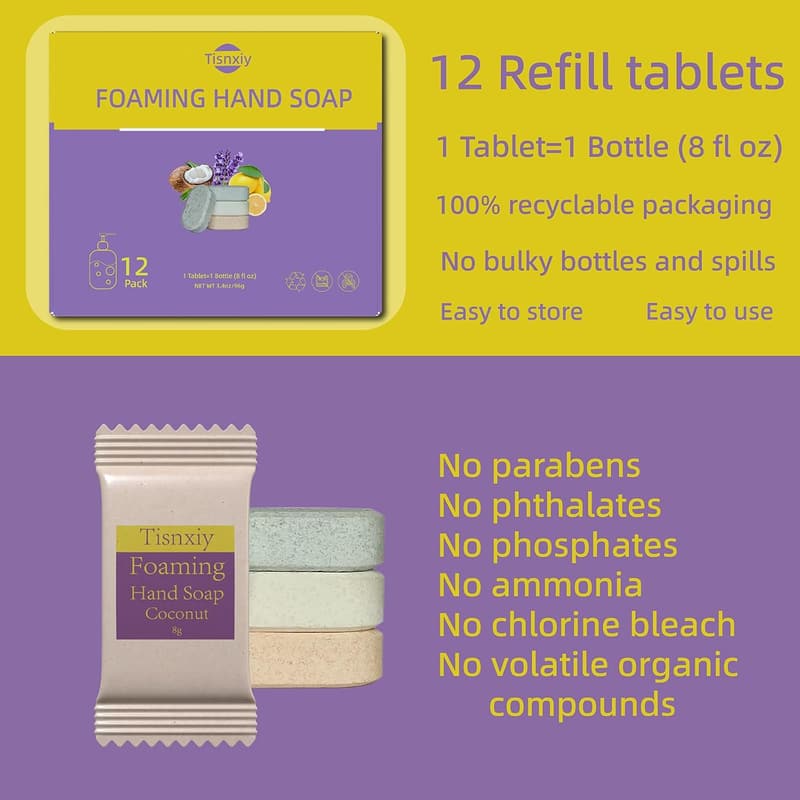 Eco-Friendly Foaming Hand Soap Tablet Refills - 12 Count