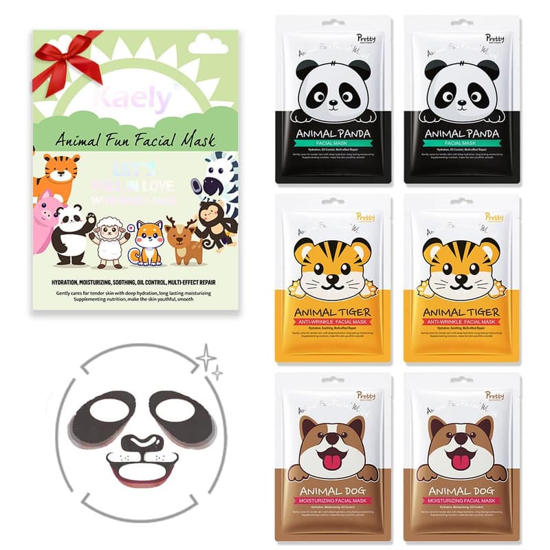 Kids' Animal Character Face Masks - 6 Pack Skincare Set