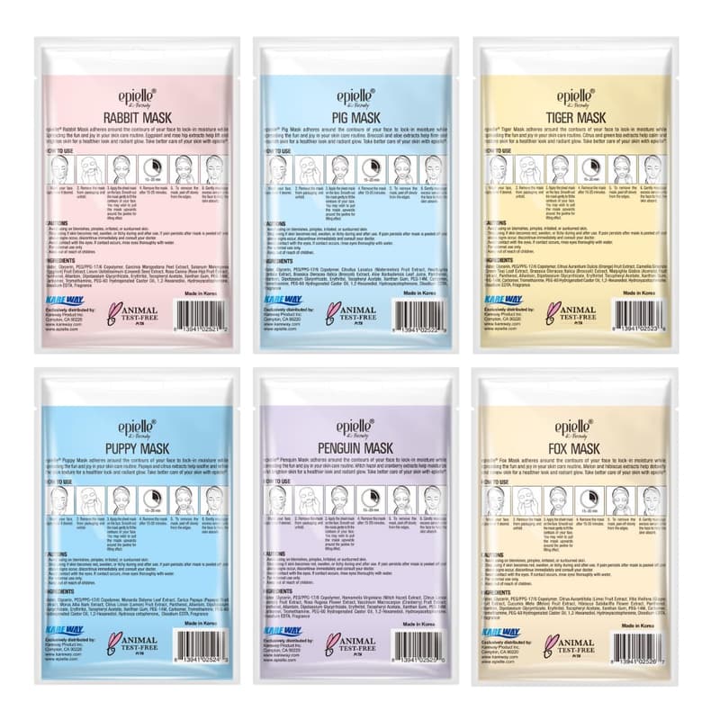 Korean Sheet Masks with Animal Characters - Pack of 6