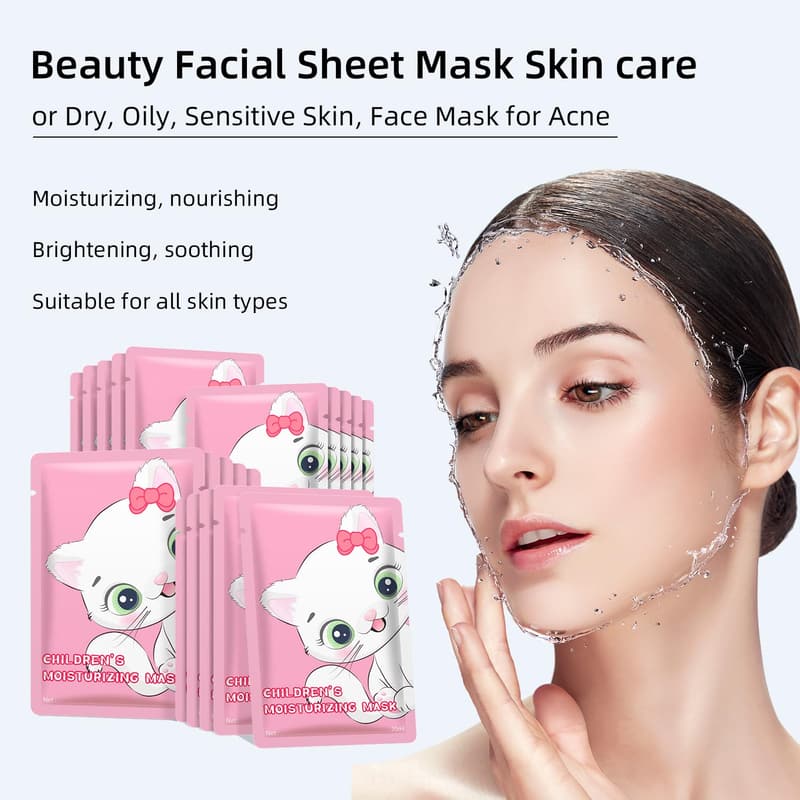 Cat Character Sheet Masks - Soothing Moisturizing Skincare, 5 Pack