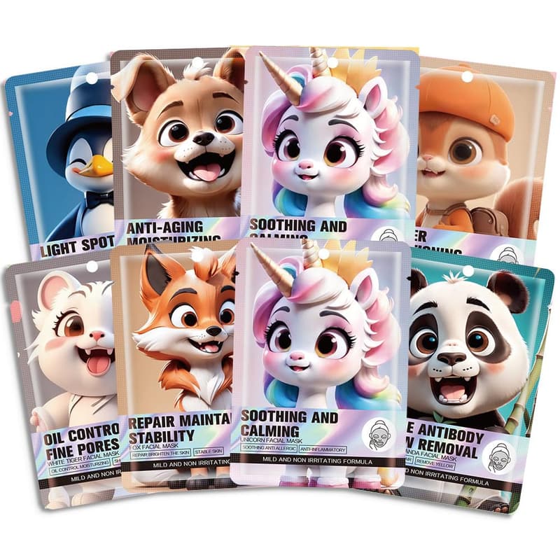 Kids Animal Character Face Masks - 8 Pack, Fun Spa Party Favors