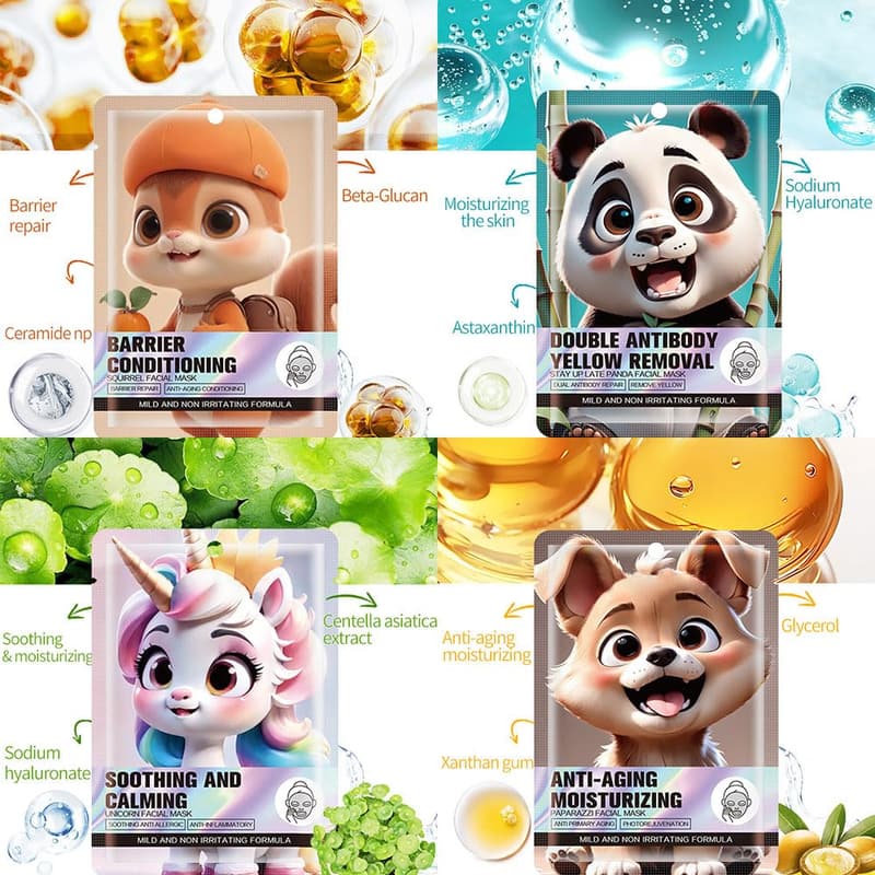 Kids Animal Character Face Masks - 8 Pack, Fun Spa Party Favors