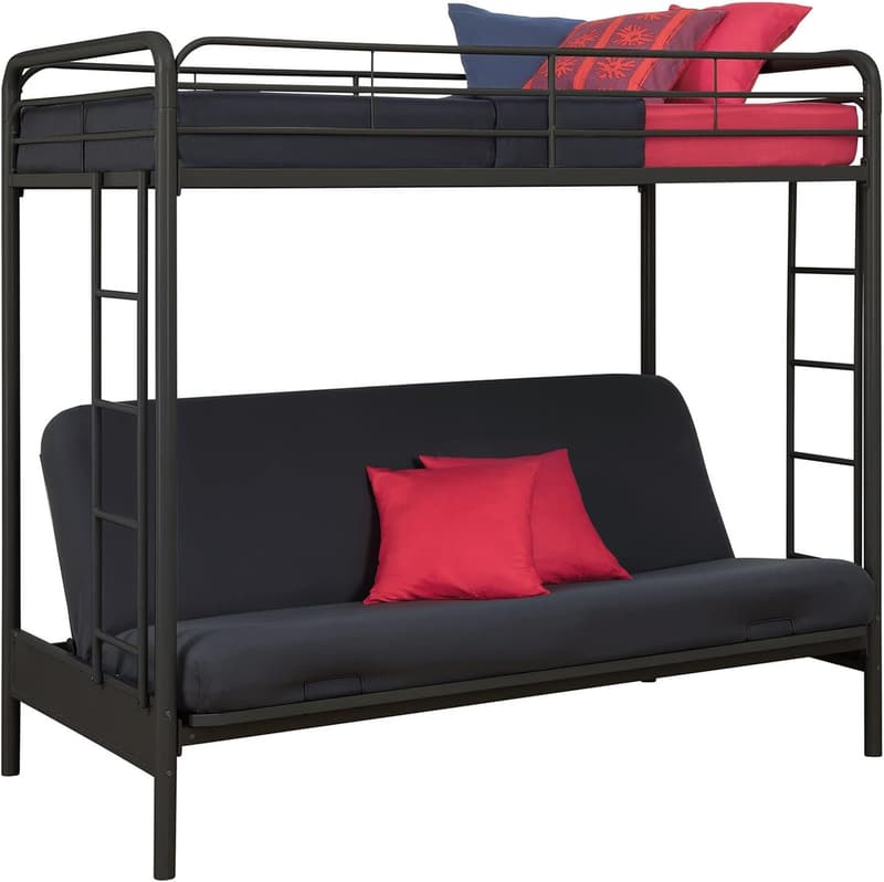 Twin-Over-Futon Convertible Couch Bed with Metal Frame - Black