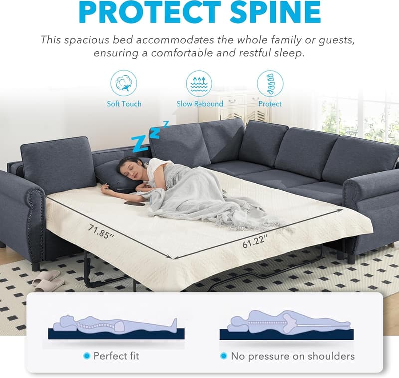 Modern Grey Sleeper Sofa Bed with Pull-Out Mattress
