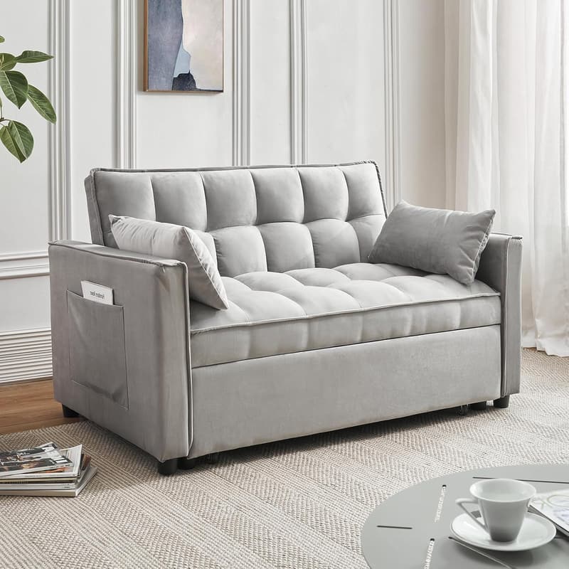 Convertible Sofa Bed with Adjustable Backrest - Modern Grey