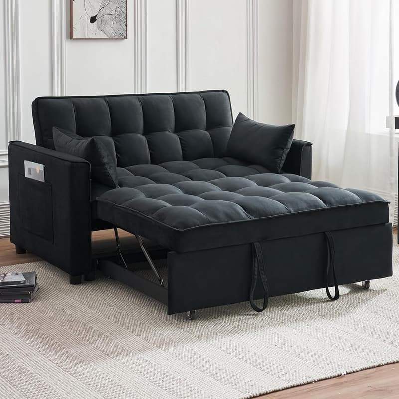 3-in-1 Velvet Sleeper Sofa Bed with Storage and Pillows