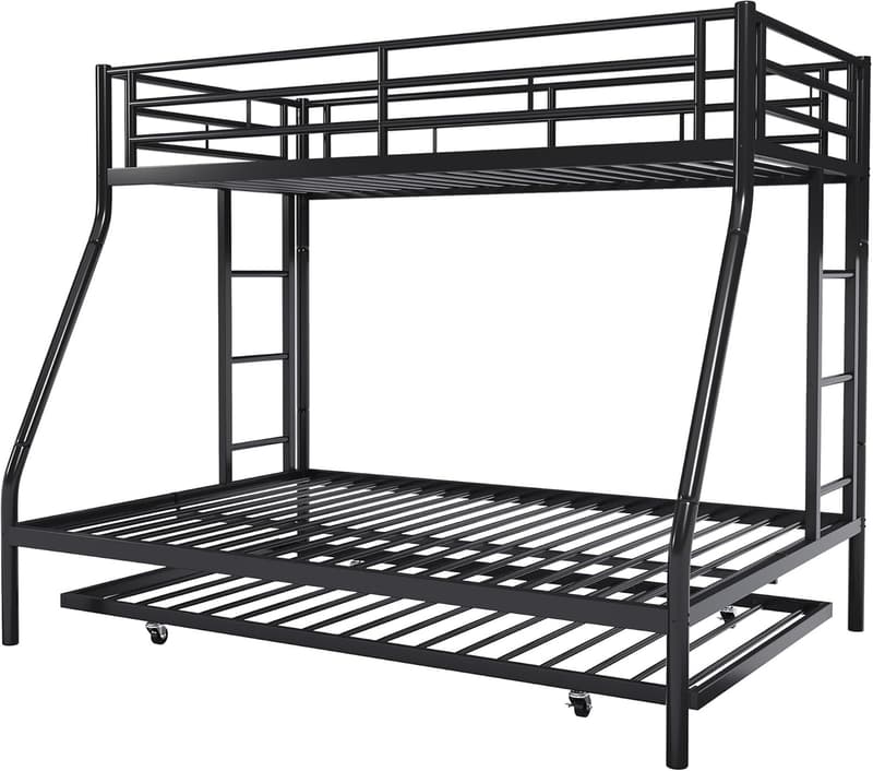 Twin Over Full Bunk Bed with Trundle and Safety Guards, Black