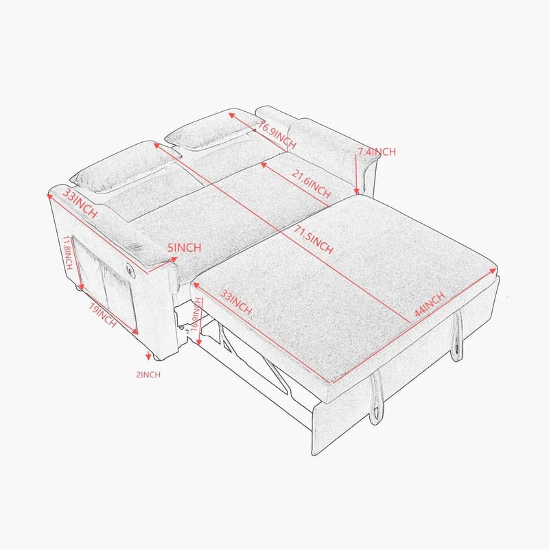 Modern Twin Velvet Sleeper Sofa Bed with USB Ports and Pockets