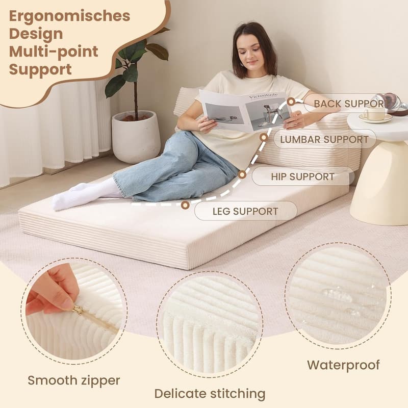 Convertible Sleeper Sofa Bed with Pillow - Portable 2-in-1 Beige Couch