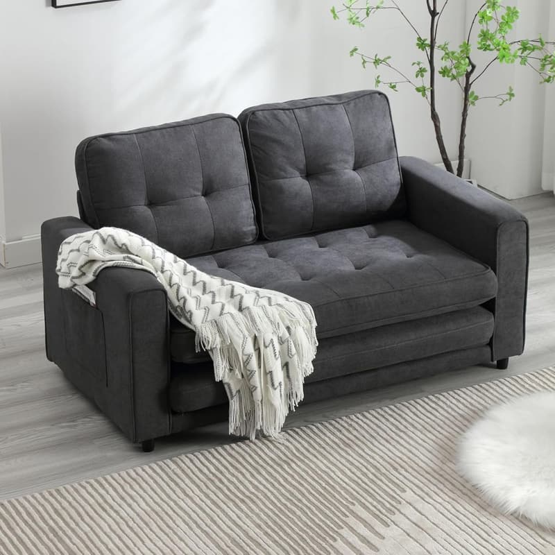 Modern Convertible Futon Sofa Bed with Tufted Upholstery