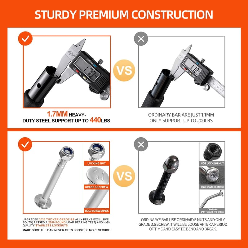 Doorway Pull-Up Bar | Heavy-Duty Steel, 440 lbs Capacity