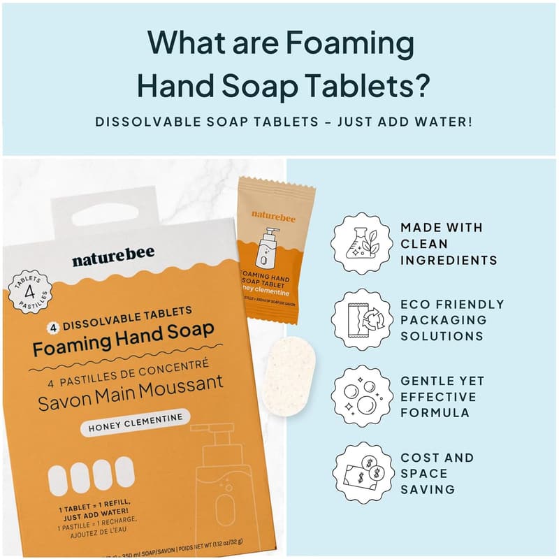 Honey Clementine Foaming Hand Soap Refill Tablets - Eco-Friendly