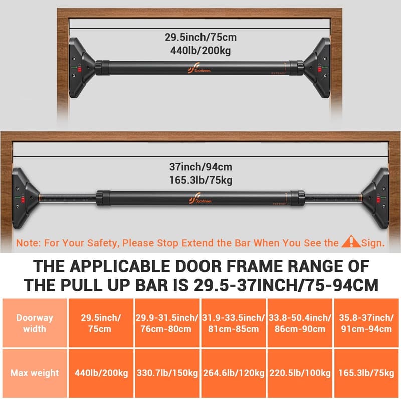 Adjustable Pull-Up Bar for Home Gym - 440lbs Capacity