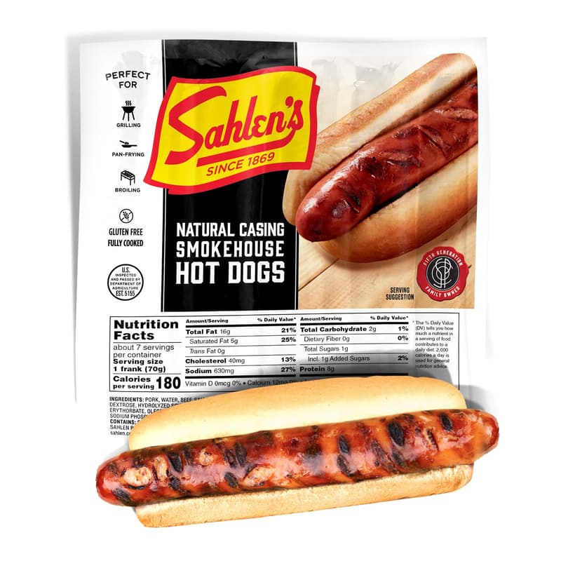 Fully Cooked Gluten-Free Natural Casing Hot Dogs - 5lbs