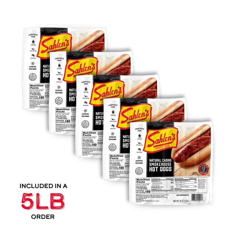 Fully Cooked Gluten-Free Natural Casing Hot Dogs - 5lbs