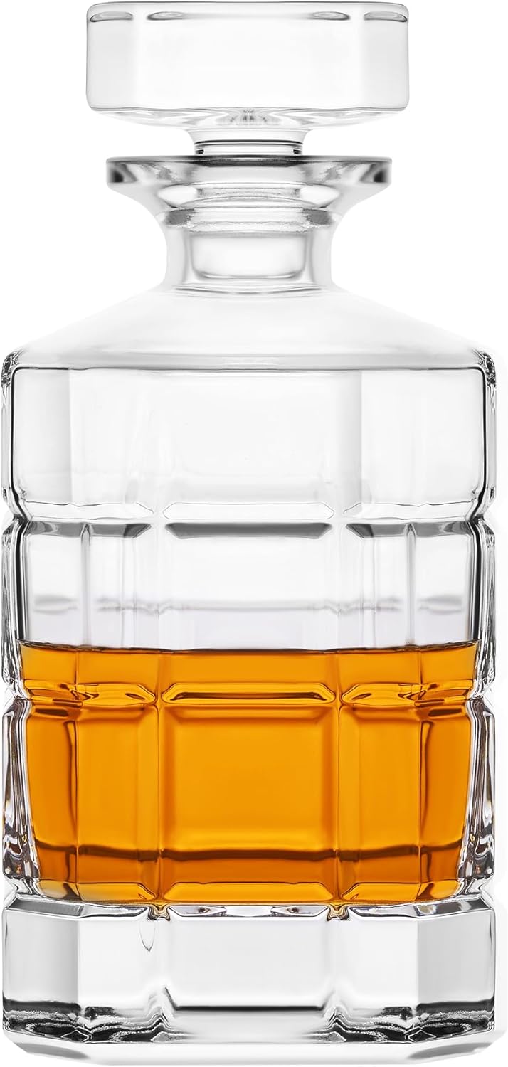 Elegant Glass Whiskey Decanter with Leak-Proof Stopper - 27 oz