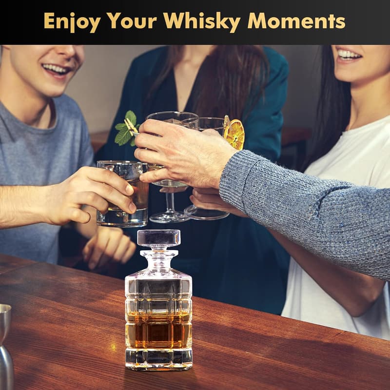 Elegant Glass Whiskey Decanter with Leak-Proof Stopper - 27 oz