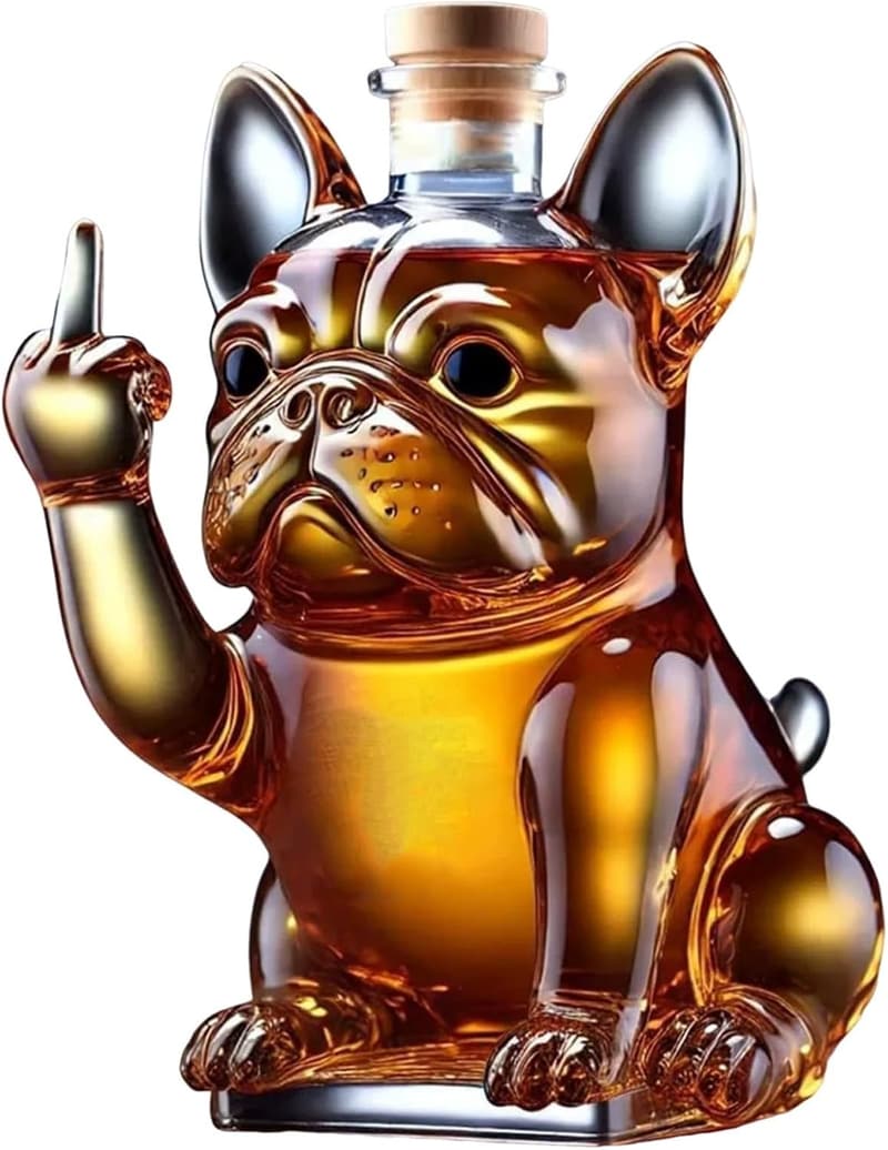 French Bulldog Whiskey Decanter with Middle Finger Design