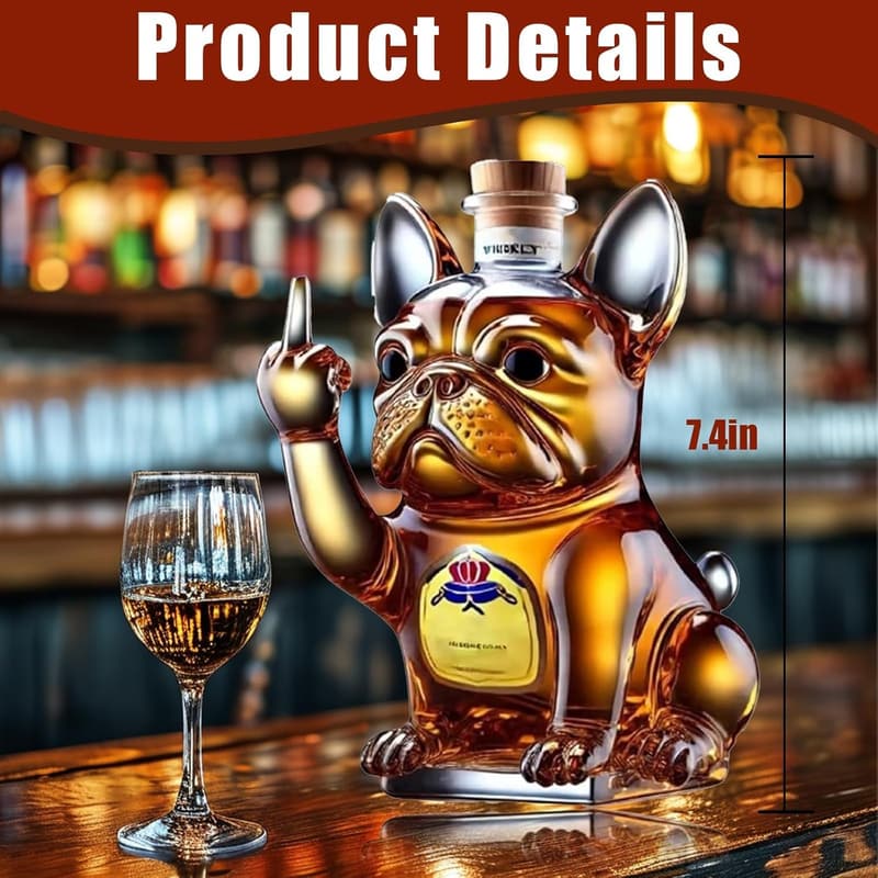 Unique French Bulldog Whiskey Decanter & Liquor Bottle Holder