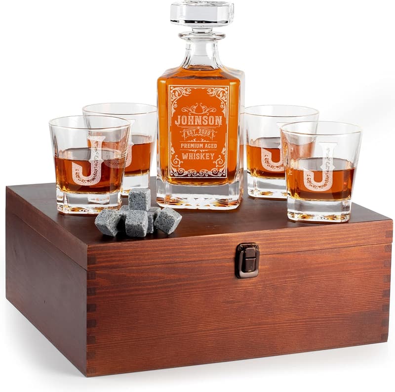 Custom 5-Piece Whiskey Decanter Set - 25 oz, Housewarming Gift
