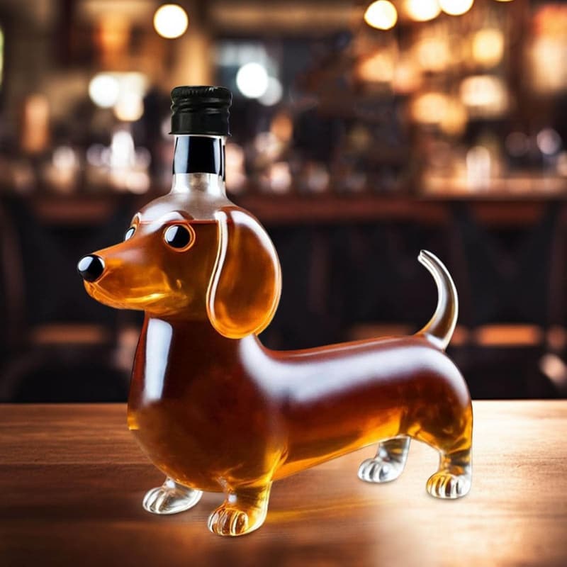 Dachshund Whiskey Decanter - Glass Dog Statue for Home Bar