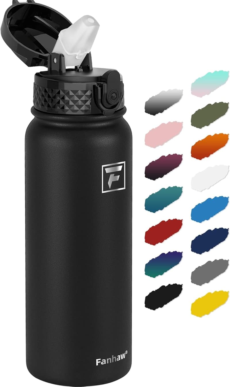Insulated Stainless Steel Sports Water Bottle - 20 oz, Black