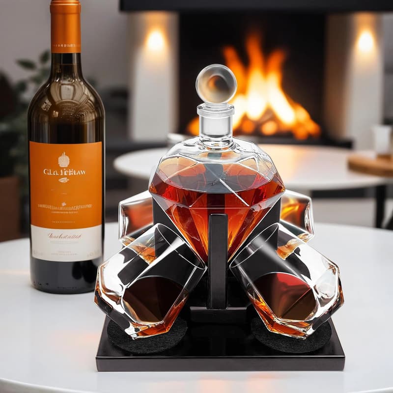 Whiskey Decanter Set with 4 Glasses & Stones for Men