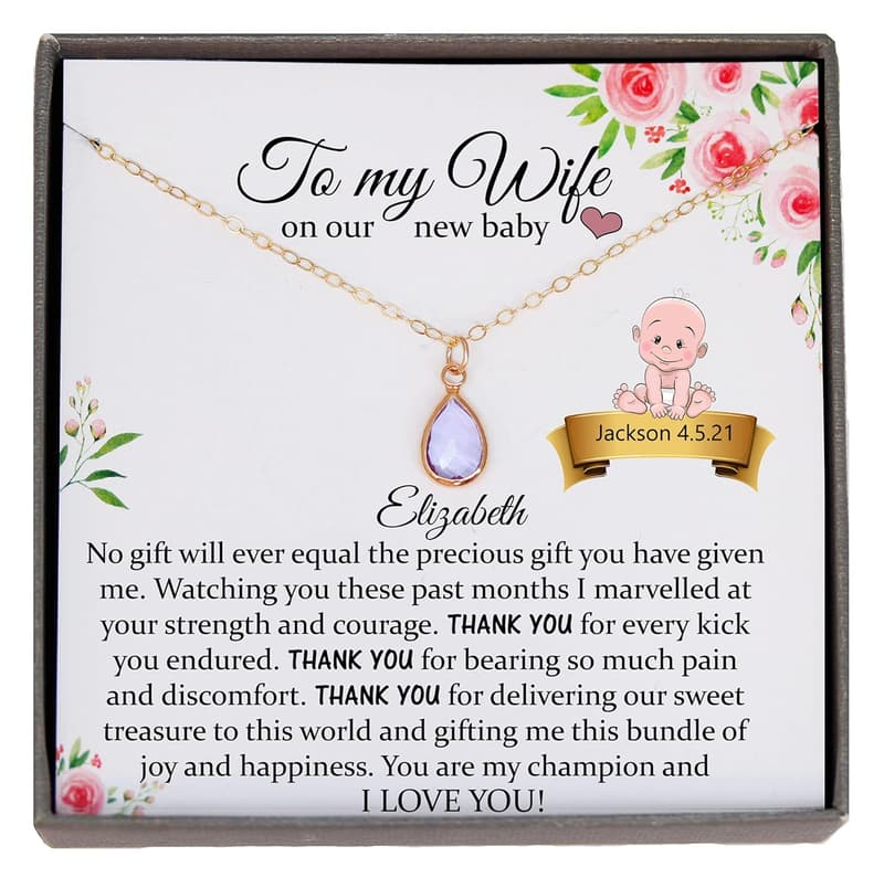 Birthstone Necklace for New Mom - Meaningful Gift for Wife