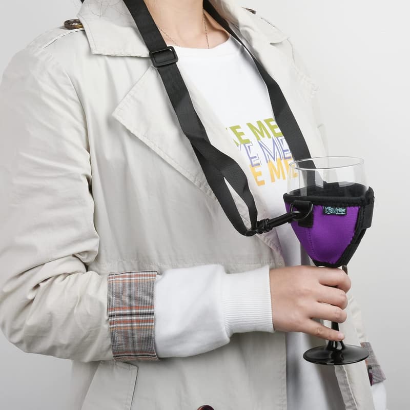 Wine Glass Insulator with Adjustable Strap - Purple Neoprene Holder