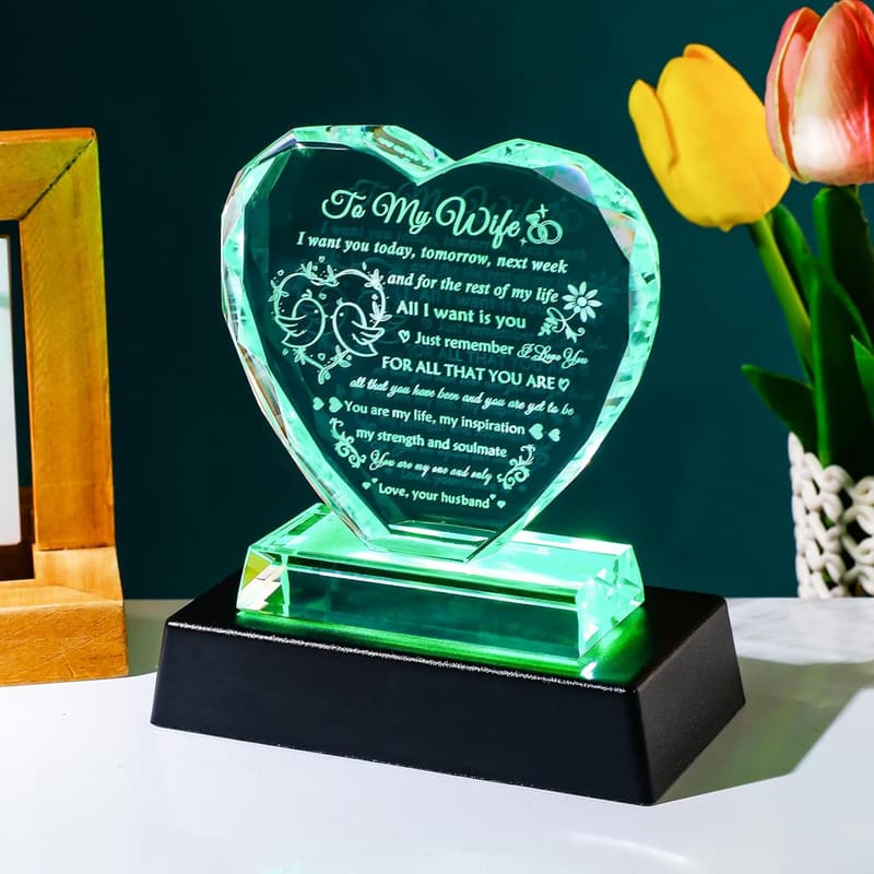 Birthday Gift for Wife - Romantic Crystal Keepsake with LED Base