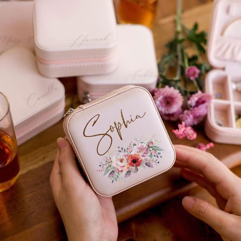 Personalized Leather Travel Jewelry Box for Bridesmaids