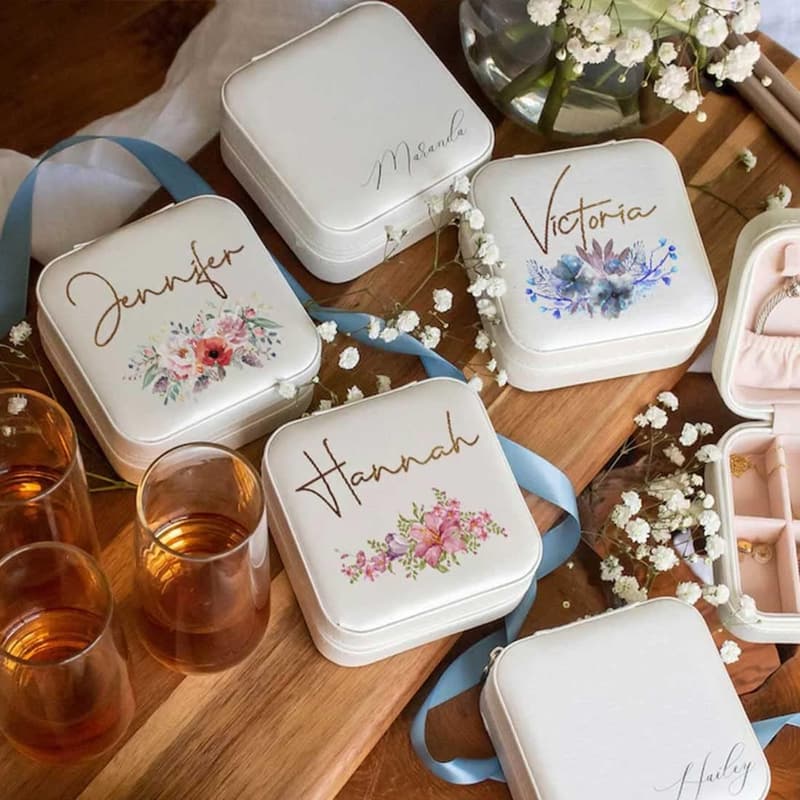 Personalized Leather Travel Jewelry Box for Bridesmaids