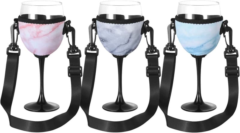 Wine Glass Insulator with Adjustable Neck Strap - Marble Sleeve
