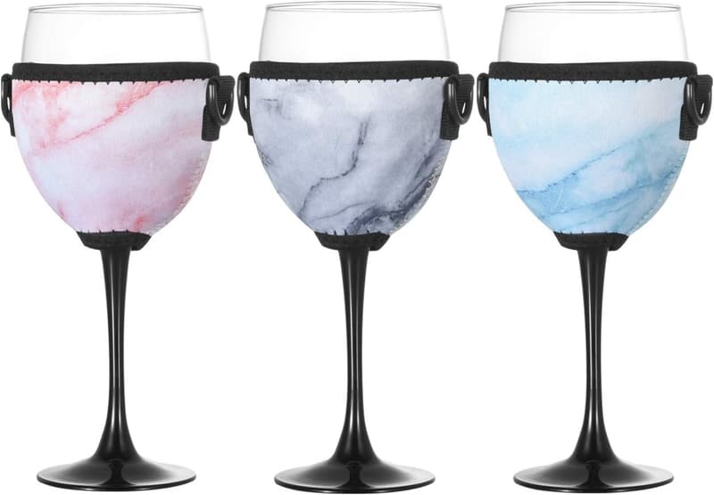 Wine Glass Insulator with Adjustable Neck Strap - Marble Sleeve