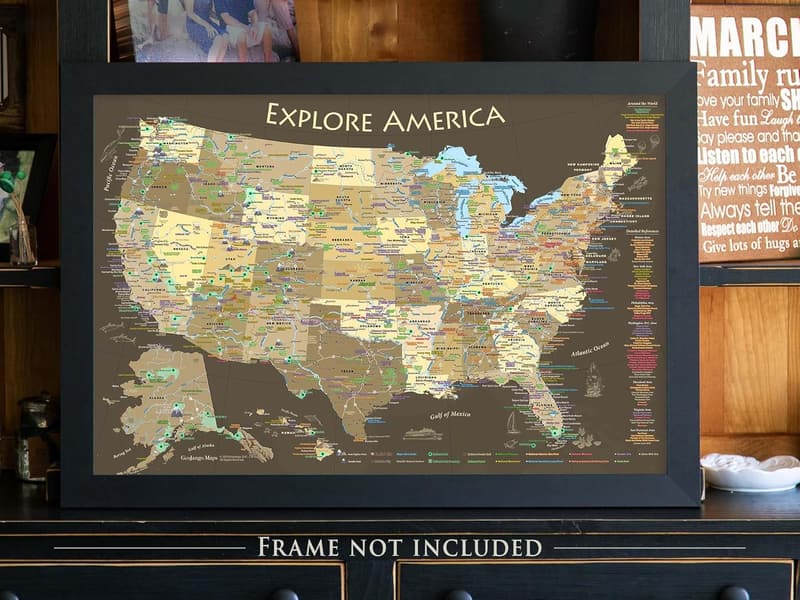 National Parks Travel Map Poster - Brown Edition (24