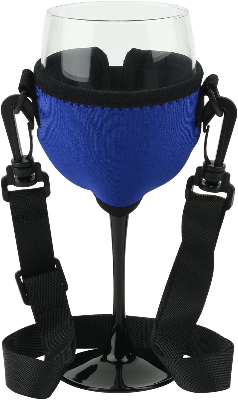 Wine Glass Insulator Sleeve with Neck Strap for Events (Blue)