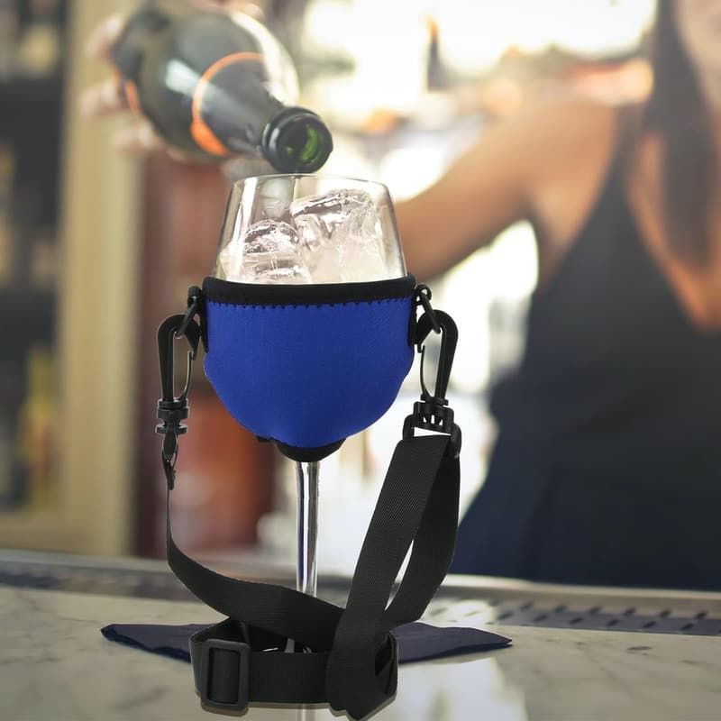 Wine Glass Insulator Sleeve with Neck Strap for Events (Blue)