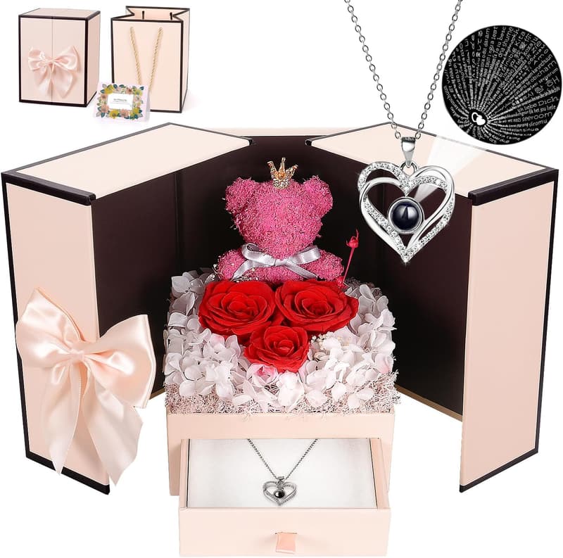 Preserved Roses Moss Bear with 