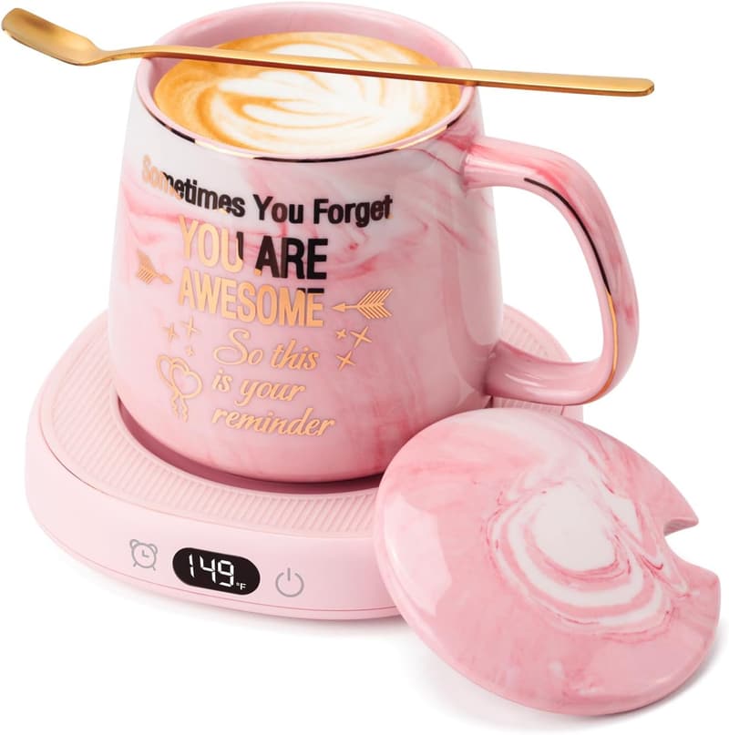 Birthday Gift Set: Electric Coffee Mug Warmer with Awesome Mug