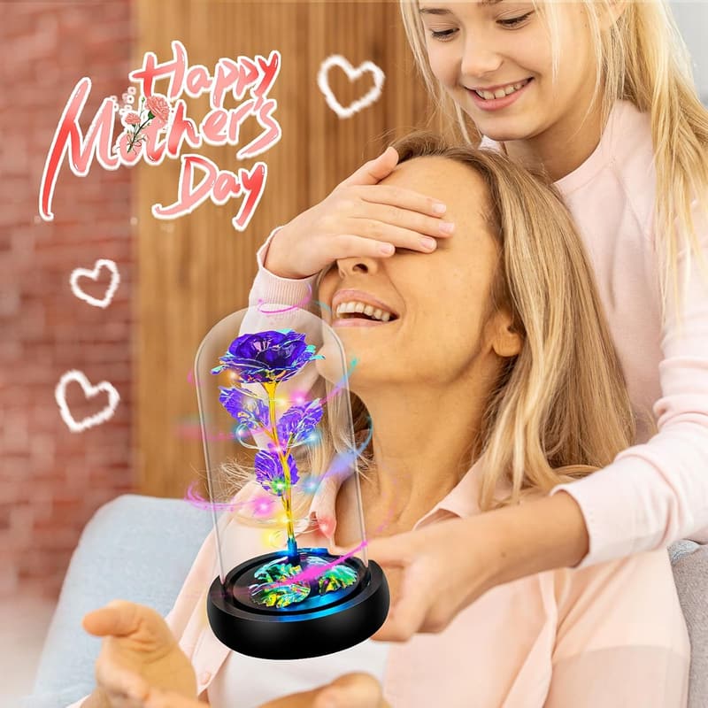 Valentine's Day Light-Up Rose in Glass Dome for Women