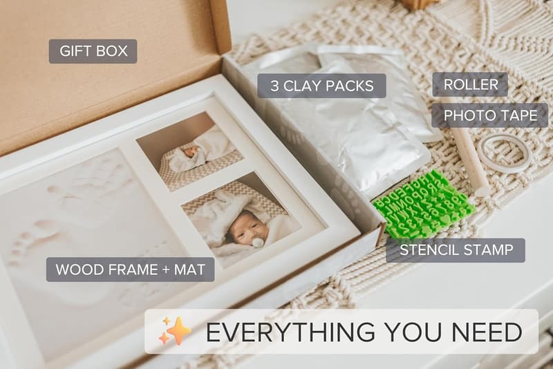 Newborn Hand & Footprint Keepsake Kit | Safe Clay & Wood Frame