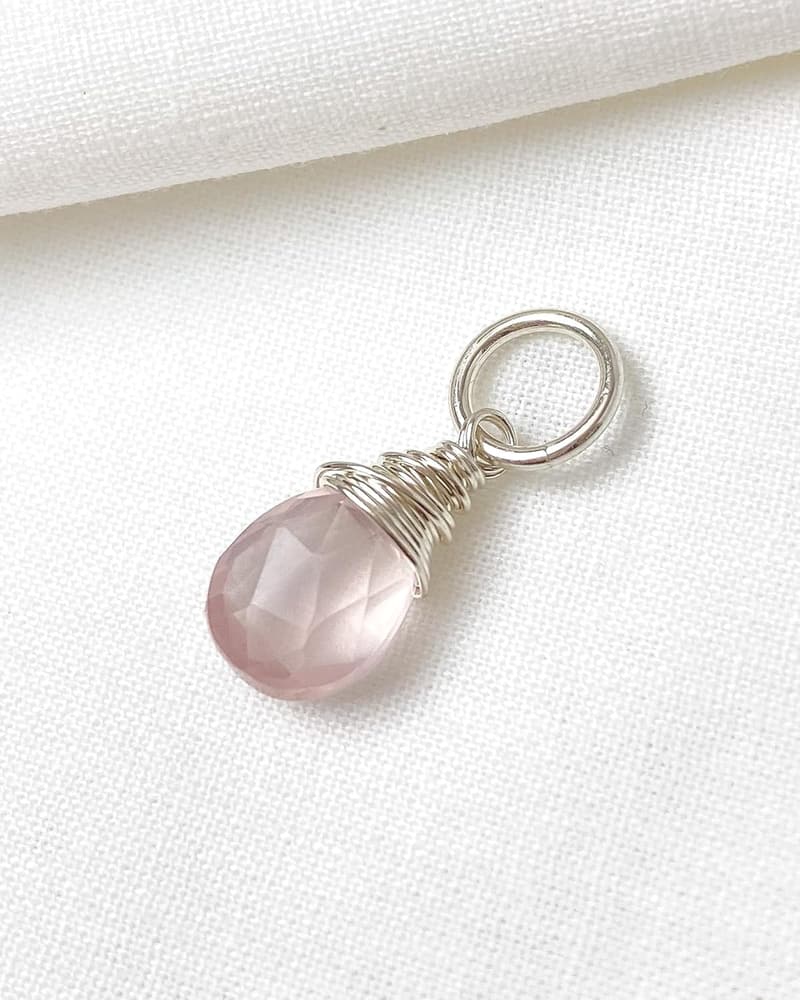 October Birthstone Pendant - Pink Rose Quartz in Sterling Silver